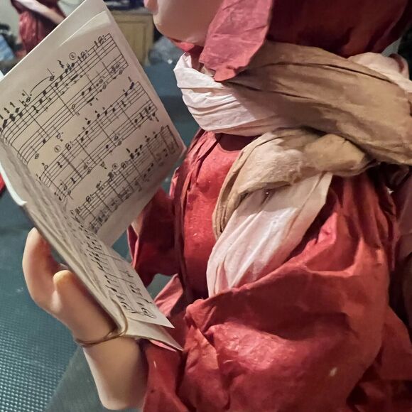 APEX Paper Mache Christmas Carolers Young Lady Red Dickens Vtg Holiday Decor - Picture 10 of 15